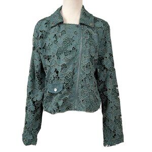 Dolan Anthropologie Green Lace Moto Jacket Size M